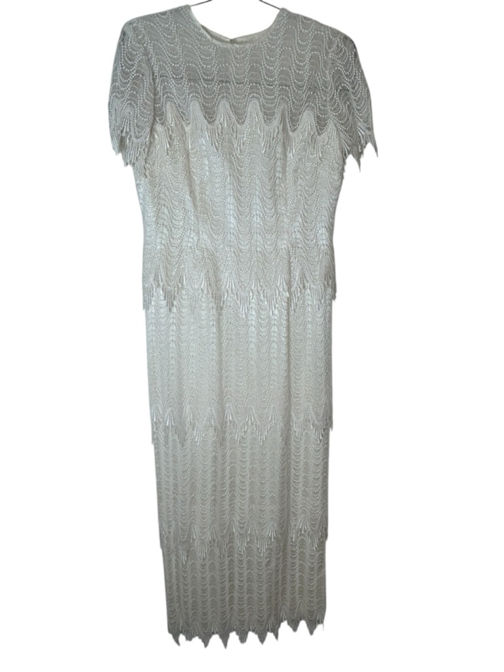 Vintage House of Bianchi New York White Tiered Lace Boho Tear Drop Wedding Dress